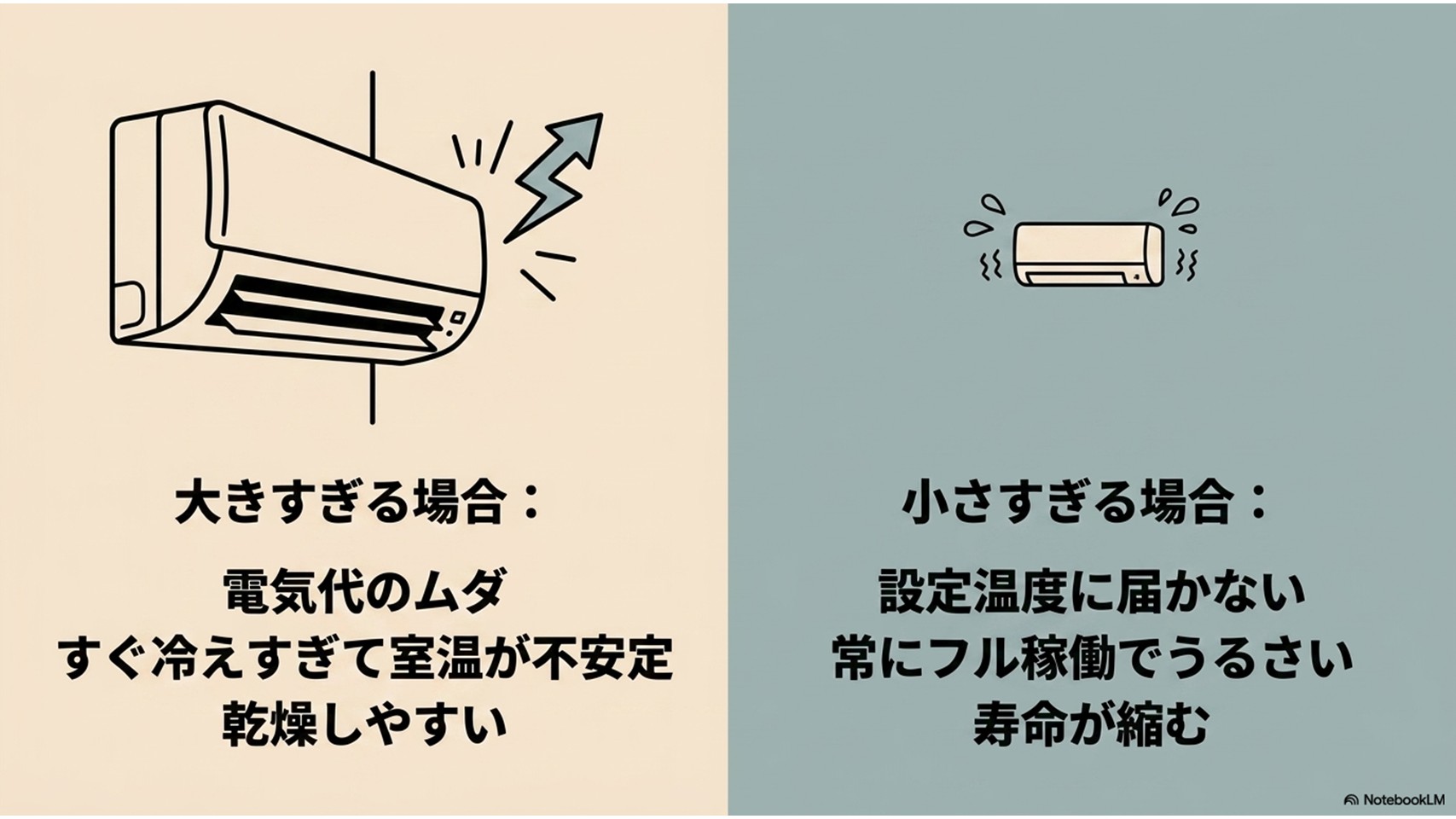 エアコンが大きすぎる場合と小さすぎる場合の不具合・デメリットまとめ