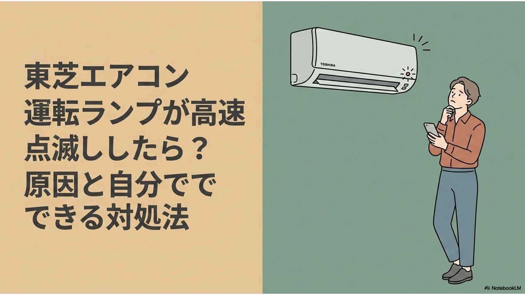 東芝エアコンの運転ランプが高速点滅したときの原因と、自分でできる対処法を示したアイキャッチ画像
