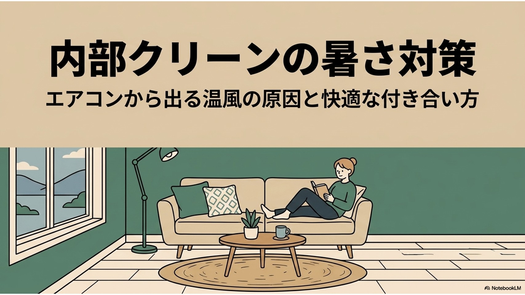 エアコンの内部クリーンで温風が出る原因と、暑さを避けながら快適に使う方法を示すアイキャッチ画像。