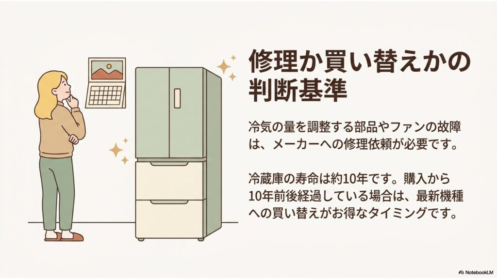 10年寿命の目安や修理費用のリスクを考慮し、最新機種への買い替えを検討する判断ポイント