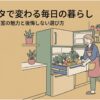 東芝ベジータのまんなか野菜室を開け、野菜を楽に出し入れしている女性を描いた導入用イメージ