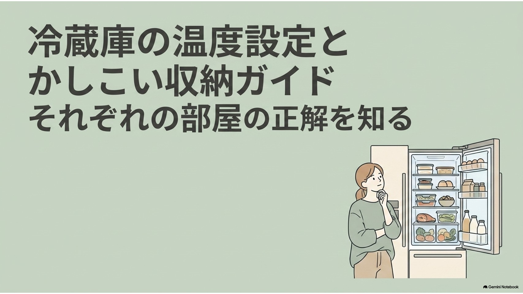 冷蔵庫の温度設定と収納方法をわかりやすく解説するタイトル画像。